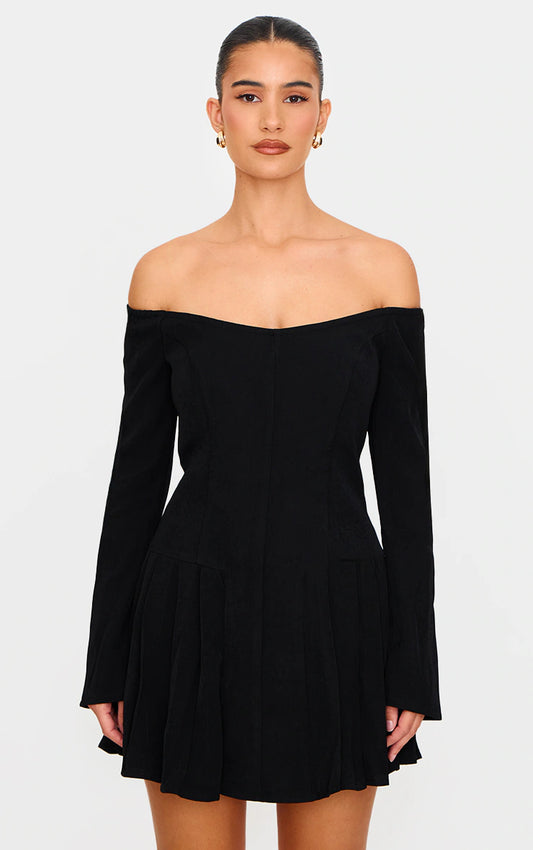 Elena Midnight Off Shoulder Mini Dress