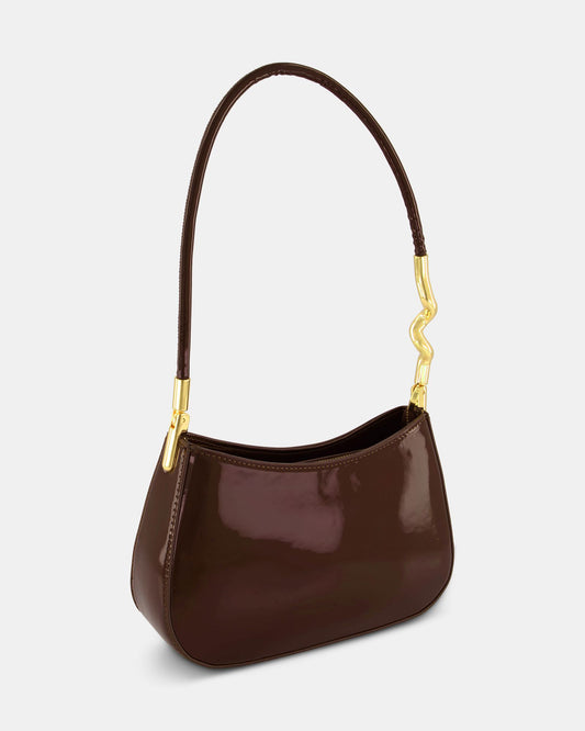 Nora Espresso Patent Shoulder Bag